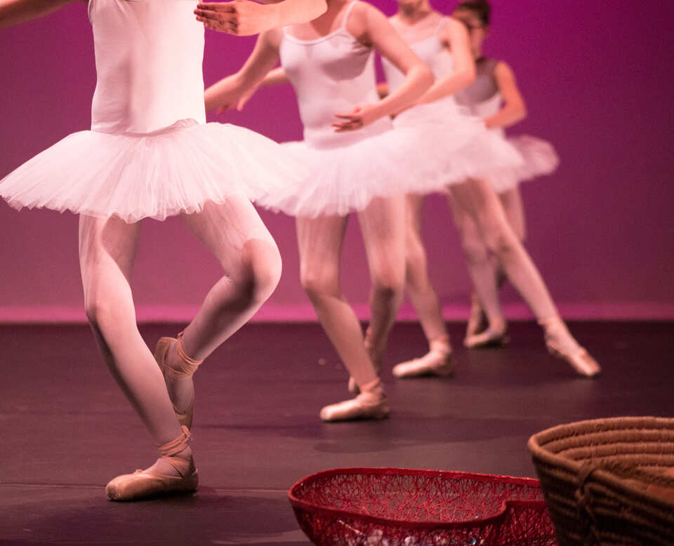 Ballet dancers' feet during a performance