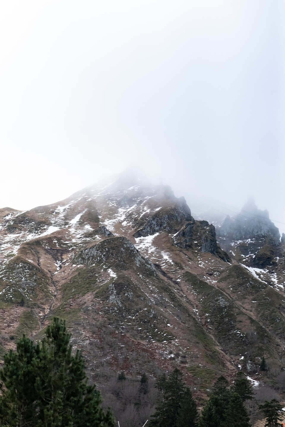 Snowy mountains with mist